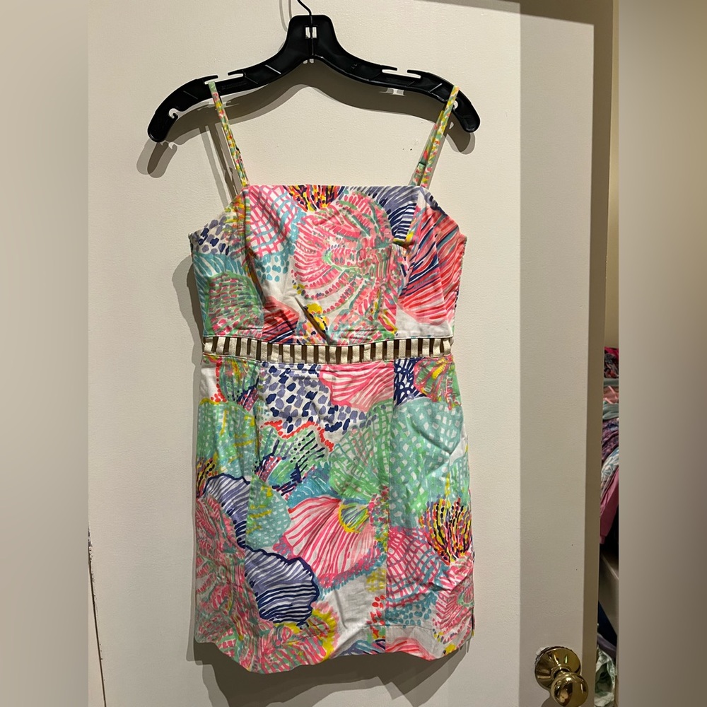 Lilly Pulitzer 2 Coral Print Tank Dress/Romper with Cutout Waist Detail